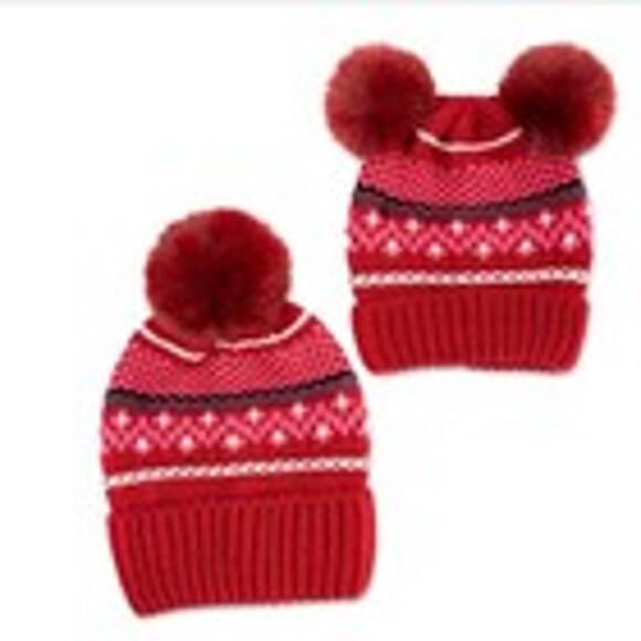 Charter Club Mommy & Me Fair Isle Beanies Set Red Cozy Comfy Festive One Size - Picture 4 of 6